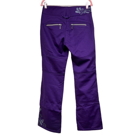 Athleta Floral Design Soft Shell Fleece Lined Ski/Snow Pants Purple Size 6 Tall - Picture 2 of 10